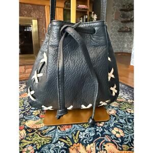 Vintage Barganza Made in India Leather Bucket Crossbody with Sticking